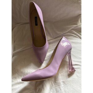 Lilac Patent Leather Pointed Toe Heels With Transparent Block Heel Size 11